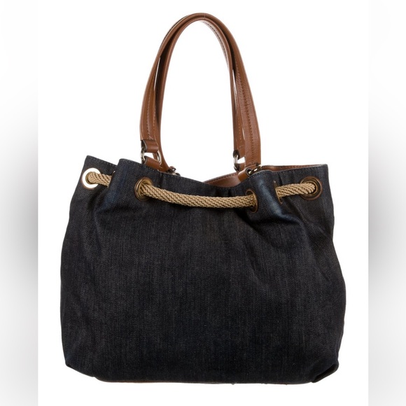Michael Kors Denim Leather and Brown Tote Bag - Picture 3 of 5